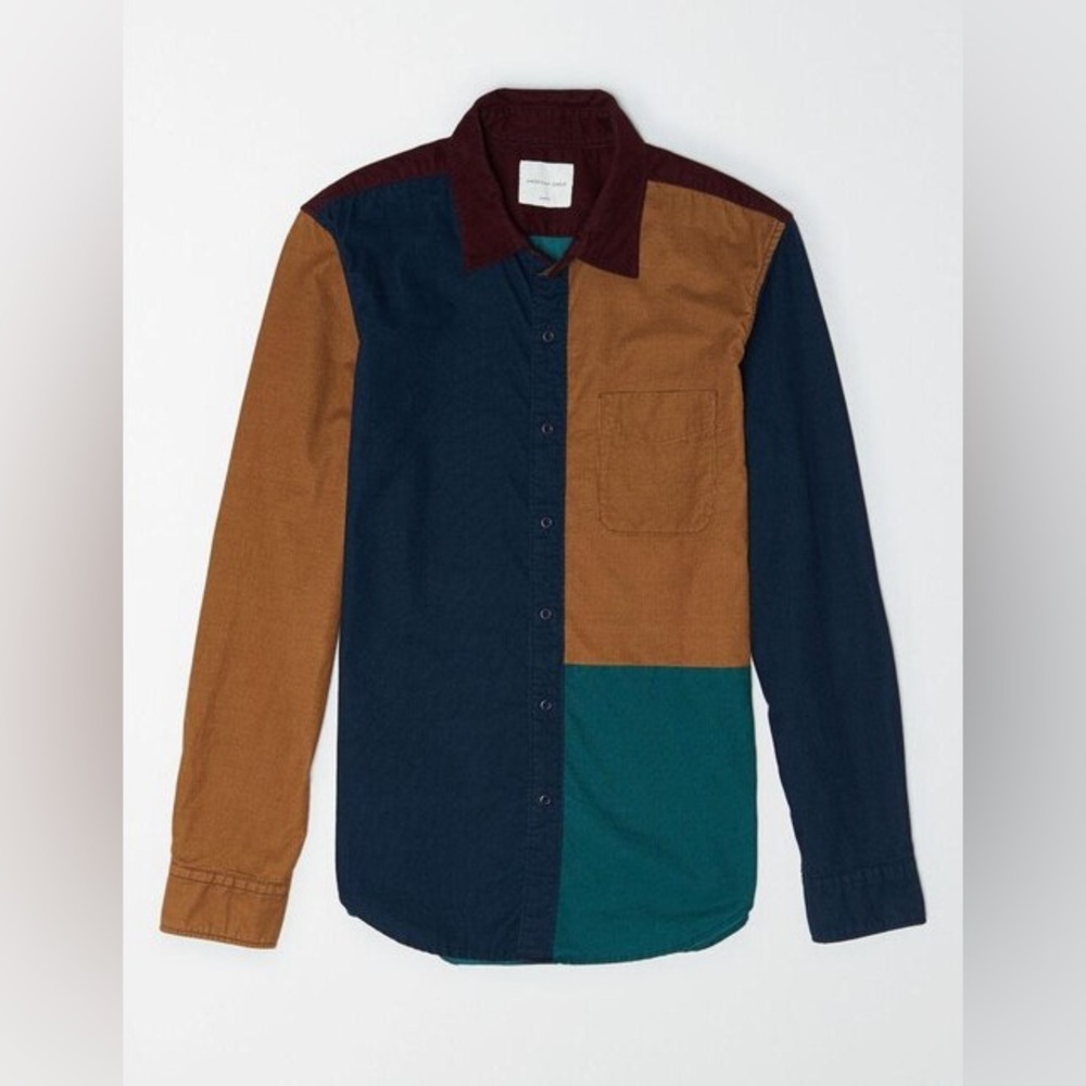 2/40$ American Eagle men’s colorblock corduroy patchwork shirt size XXL